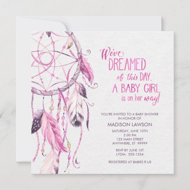 Invitation Baby shower de Dreamcatcher rose (Devant)