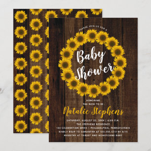 Invitation Baby shower de  en bois de fleurs de tournesol Inv