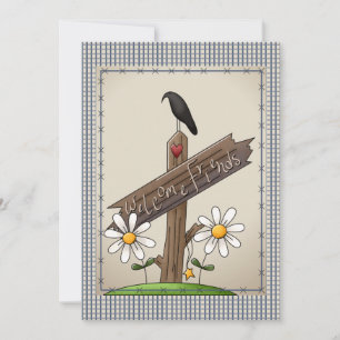 Invitation Baby shower de En vichy de chèques Bleu de pays mi