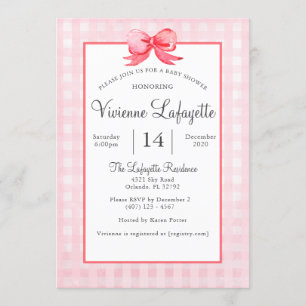 Invitation Baby shower de En vichy de la Bow rouge rose
