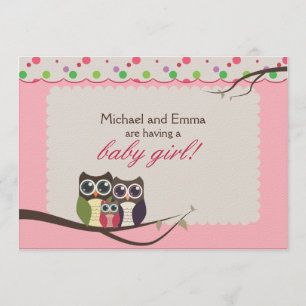 Invitation Baby shower de famille de hibou pour la fille