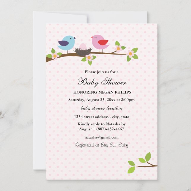 Invitation Baby shower de famille d'oiseaux (Devant)