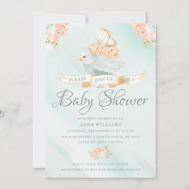 Invitation Baby shower de farine aquarelle (Devant)