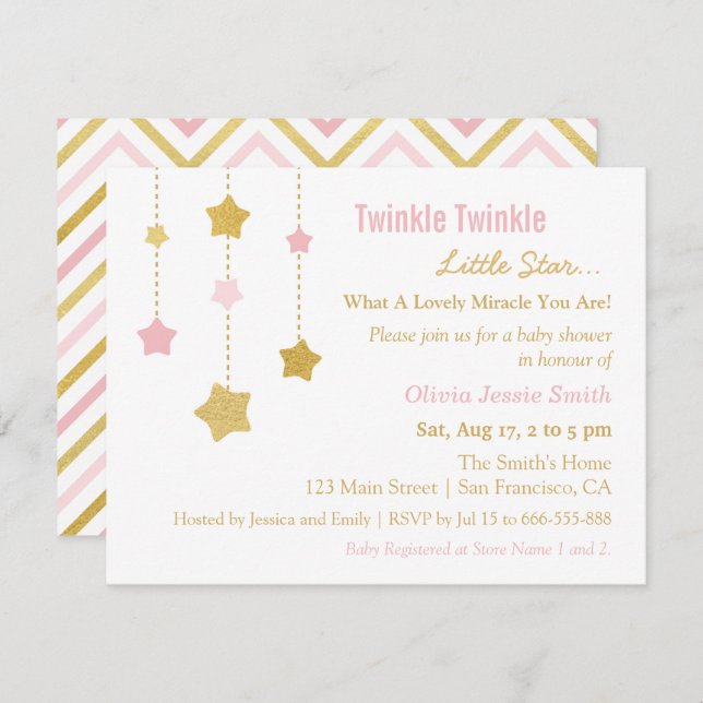 Invitation Baby shower de Faux Gold Pink (Devant / Derrière)