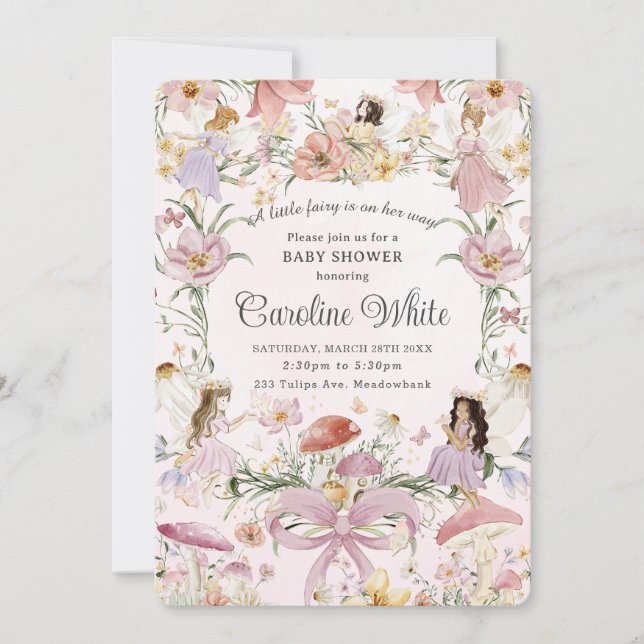 Invitation Baby shower de fées Whimsical Flower Meadow Garden (Devant)