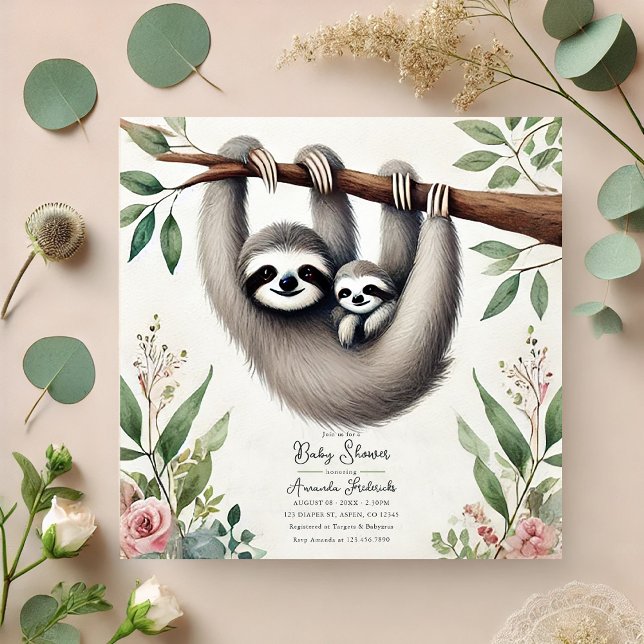 Invitation Baby shower de fentes rustique (Rustic Sloth Baby Shower Invitation)