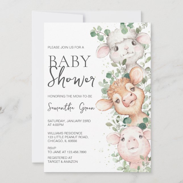 Invitation Baby shower de ferme pour petits garçons (Devant)