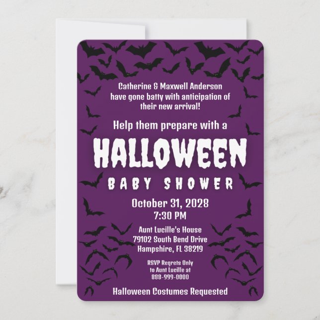 Invitation Baby shower de fête de costume d'Halloween Batty (Devant)