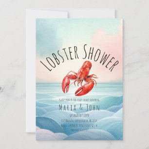 Invitation Baby shower de fête de plage de homard aquarelle