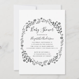 Invitation Baby shower de feuillage botanique noir et blanc