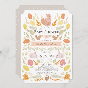 Invitation Baby shower de feuillage d'automne pour les animau