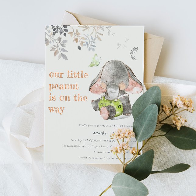 Invitation Baby shower de feuillage d'éléphant de petite arac (Créateur téléchargé)
