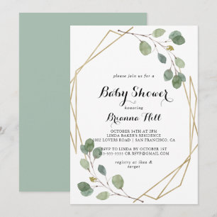 Invitation Baby shower de feuillage Eucalyptus géométrique