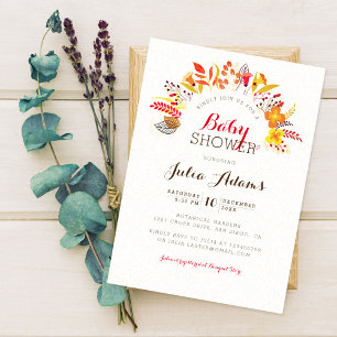 Invitation Baby shower de feuillage Fleur sauvage violet oran
