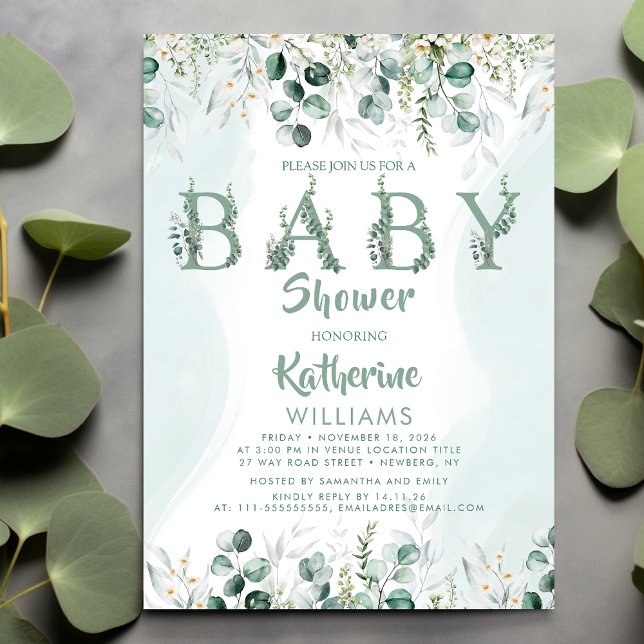 Invitation Baby shower de feuillage vert Eucalyptus (Créateur téléchargé)