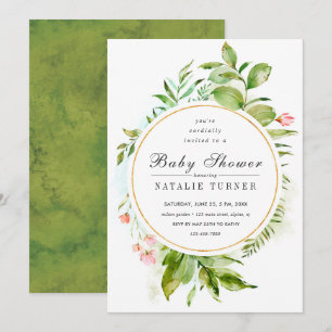 Invitation Baby shower de feuillage vert floral