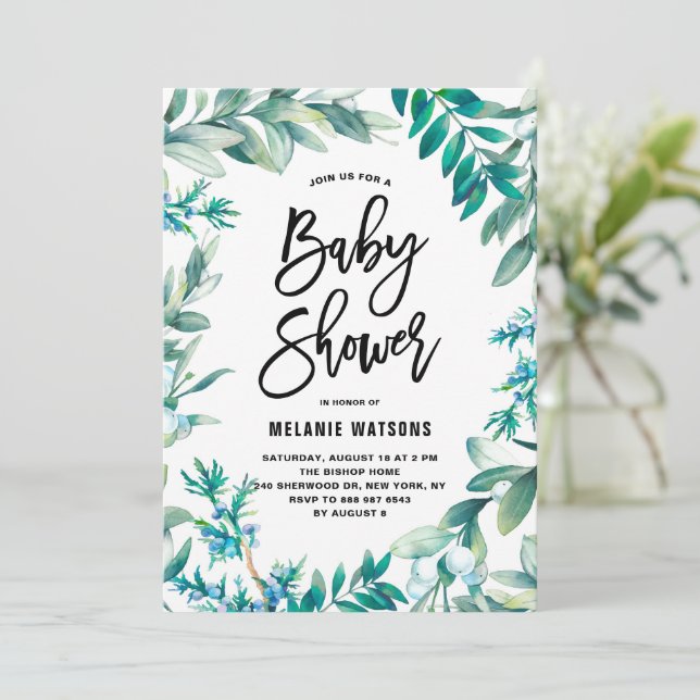 Invitation Baby shower de Feuille de courge d'aquarelle et de (Debout devant)