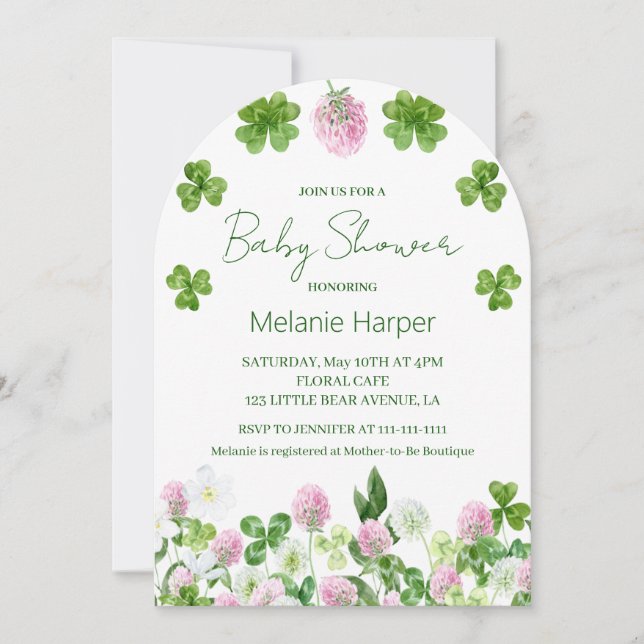 Invitation Baby shower de Feuilles et de fleurs de l'aquarell (Devant)