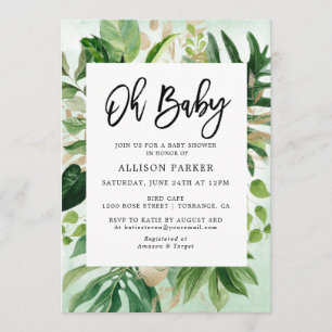 Invitation Baby shower de Feuilles tropicaux Watercolor