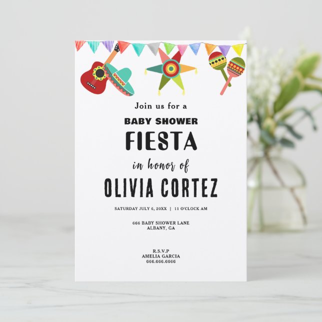 Invitation Baby shower de Fiesta mexicaine rose bleu jaune (Debout devant)