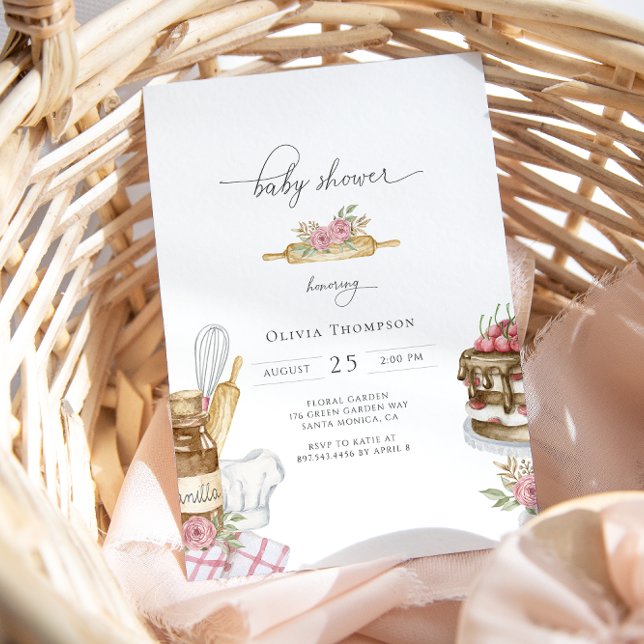 Invitation Baby shower de fille à cuisson aquarelle (Créateur téléchargé)