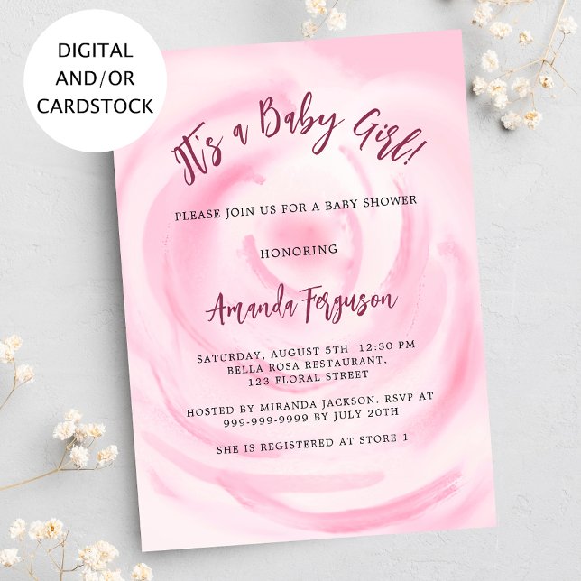 Invitation Baby shower de fille à fleurs rose doux (Créateur téléchargé)