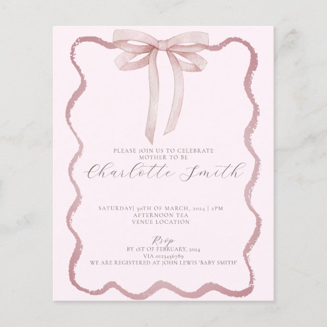 Invitation Baby shower de fille à la ceinture rose (Devant)