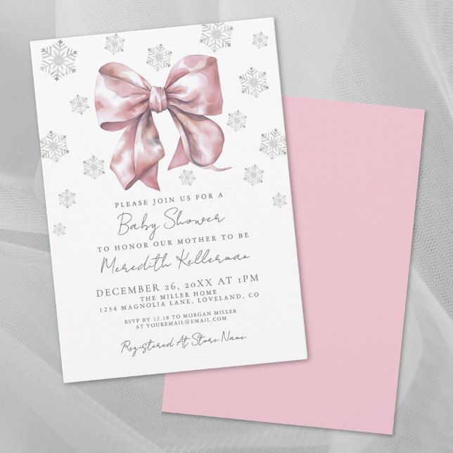 Invitation Baby shower de fille à la cou rose (Pink Bow Girl Baby Shower Invitation)