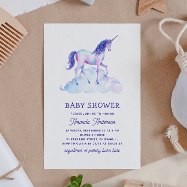 Invitation Baby shower de fille à la licorne. Fée bleu pourpr (Créateur téléchargé)