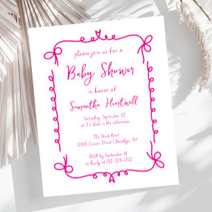 Invitation Baby shower de fille à main rose chaude
