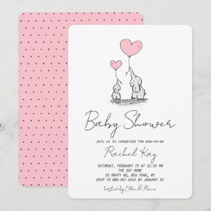 Invitation Baby shower de fille à naître rose Eléphant au bal