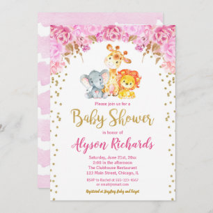 Invitation baby shower de fille adorable safari
