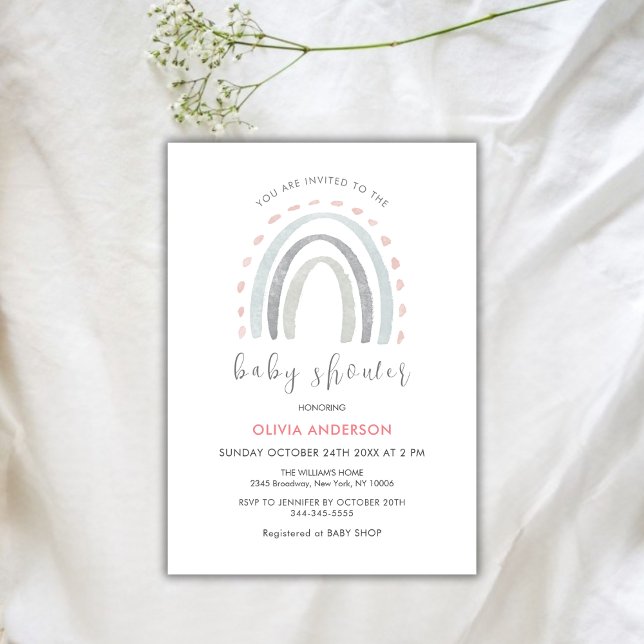 Invitation Baby shower de fille arc-en-ciel rose simple Boho (Pink Simple Boho Rainbow Girl Baby Shower Invitation)
