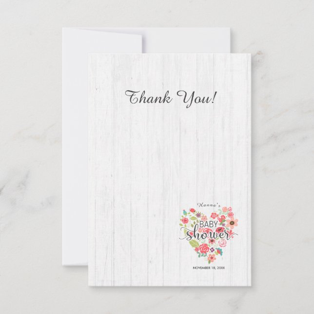 Invitation Baby shower de fille au coeur rose et bois blanc (Devant)