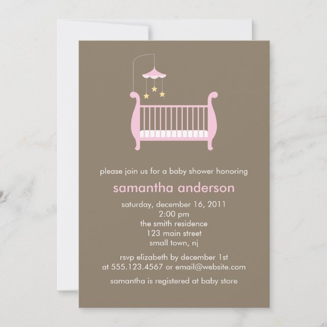 Invitation Baby shower de fille au lit rose (Devant)