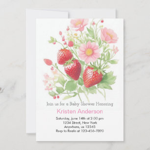 Invitation Baby shower de fille aux fraises sucrées