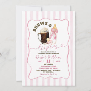 Invitation Baby shower de fille avec brasseries et diapères à