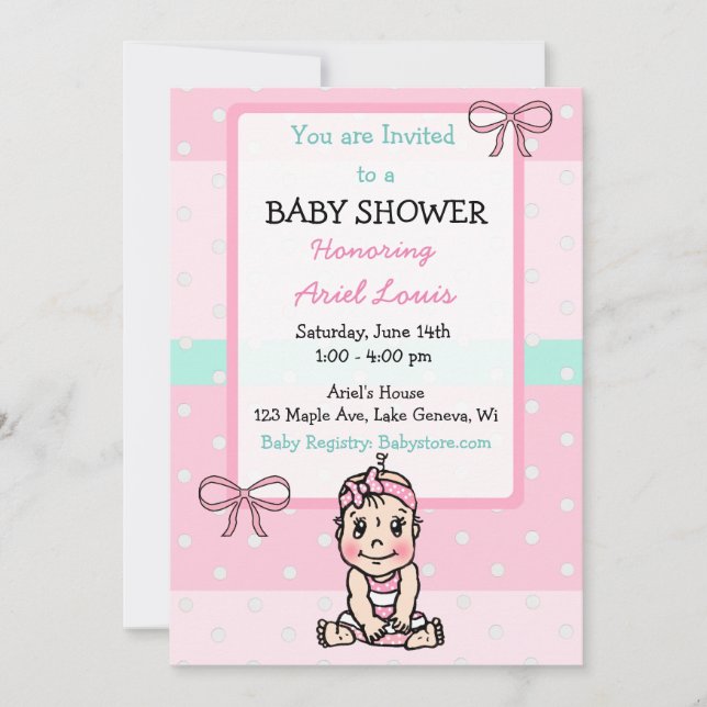 Invitation Baby shower de fille bébé à main mignonne (Devant)