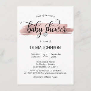 Invitation Baby shower de fille blanche rose or Rose personna