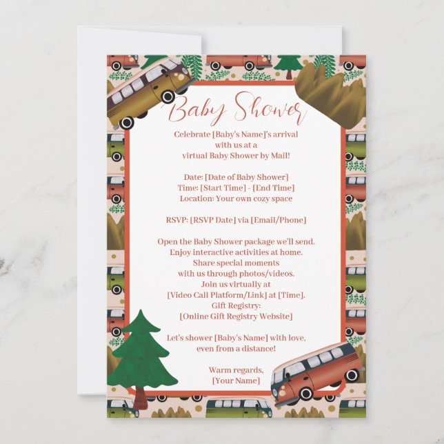 Invitation Baby shower De Fille Camper Woodland Par Distance (Devant)