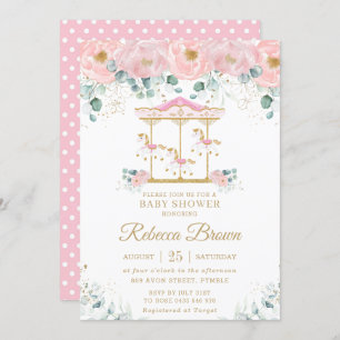 Invitation Baby shower de fille carousel rose géant