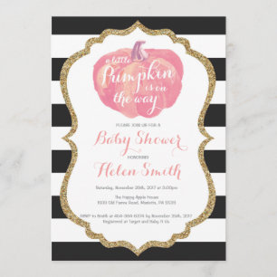 Invitation Baby shower de fille Citrouille rose noir et or