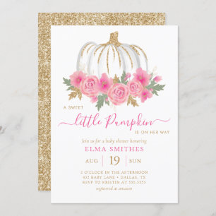 Invitation Baby shower de fille Citrouille rose rose pâle or
