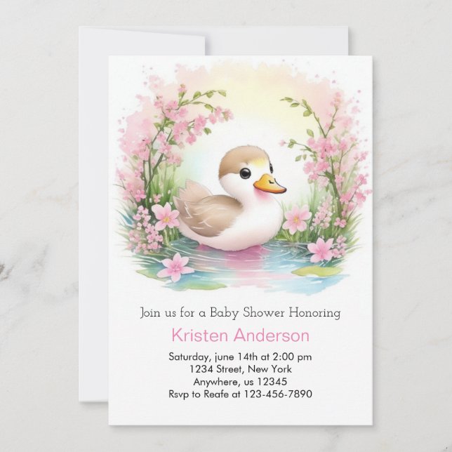 Invitation Baby shower de fille de canards roses (Devant)