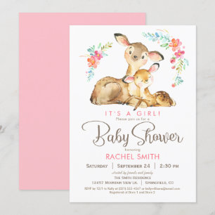 Invitation Baby shower de fille de cerfs de Woodland