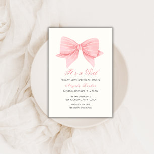 Invitation Baby shower de fille de Cravate minimaliste rose