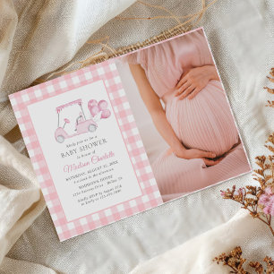 Invitation Baby shower de fille de golf rose En vichy photo