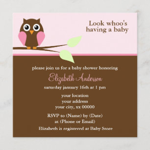 Invitation Baby shower de fille de la chouette rose