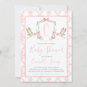 Invitation Baby shower de fille de la cigogne rose Preppy Sud