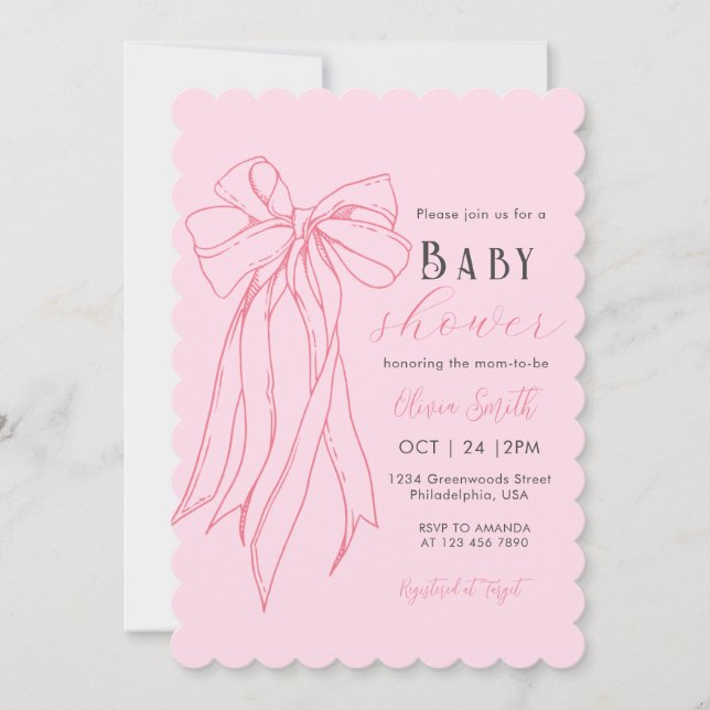 Invitation Baby shower de fille de la coquette rose à la main (Devant)
